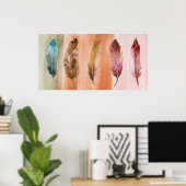 Blue Brown Red Feathers Mauer Print Poster (Heimbüro)