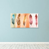Blue Brown Red Feathers Stretched Canvas Print Leinwanddruck (Insitu (Holzboden))