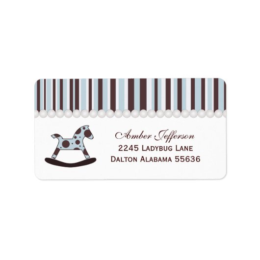Blue & Brown Rocking Horst Address Labels Adressaufkleber (Vorne)