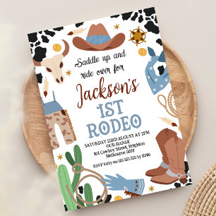 Blue Brown Saddle Up First Rodeo 1. Geburtstag Einladung