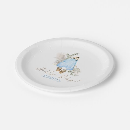 Blue Brown Sage Niedlich Boy Baby Dusche Pappteller (Schrägansicht)