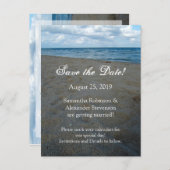 Blue Brown Sands Beach Hochzeitkarte Save the Date Ankündigungspostkarte (Vorne/Hinten)