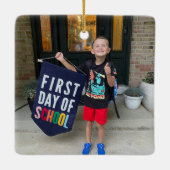 Blue & Brown Segelboot Dot Stripes Foto Ornament (Rückseite)