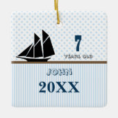 Blue & Brown Segelboot Dot Stripes Foto Ornament (Vorderseite)