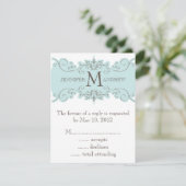 Blue Brown Swirl Monogram Wedding RSVP Cards (Stehend Vorderseite)