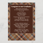 Blue Brown Tartan Karierter Abschluss Ankündigung (Rückseite)