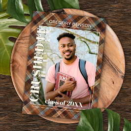 Blue Brown Tartan Karierter Abschluss Ankündigung Postkarte