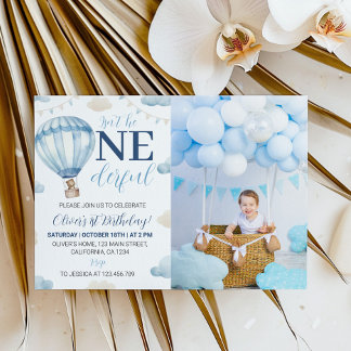 Blue Brown Teddy Bären Geburtstag Foto Einladung