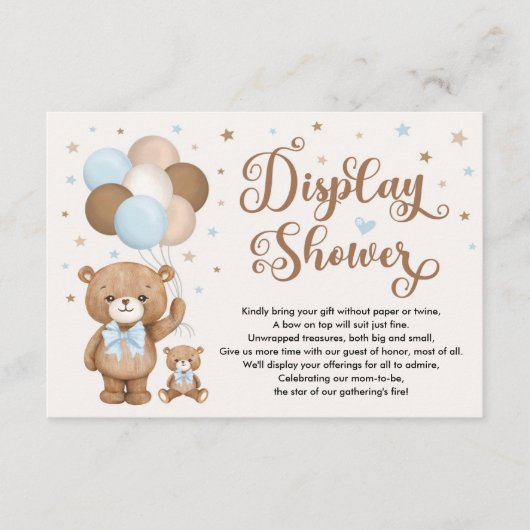 Blue Brown Teddy Bear Baby Boy Display Dusche Begleitkarte (Vorderseite)
