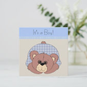 Blue Brown Teddy Bear Baby Boy Dusche Einladung (Stehend Vorderseite)
