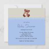 Blue Brown Teddy Bear Baby Boy Dusche Einladung (Rückseite)