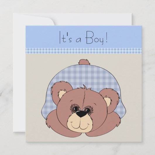 Blue Brown Teddy Bear Baby Boy Dusche Einladung (Vorderseite)