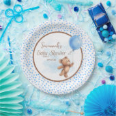 Blue Brown Teddy Bear Baby Shower Paper Plate Pappteller (Party)