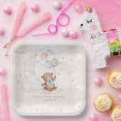 Blue Brown Teddy Bear Balloons Moon Stars Baby Boy Pappteller (Party)