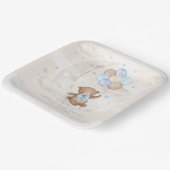 Blue Brown Teddy Bear Balloons Moon Stars Baby Boy Pappteller (Gewinkelt)