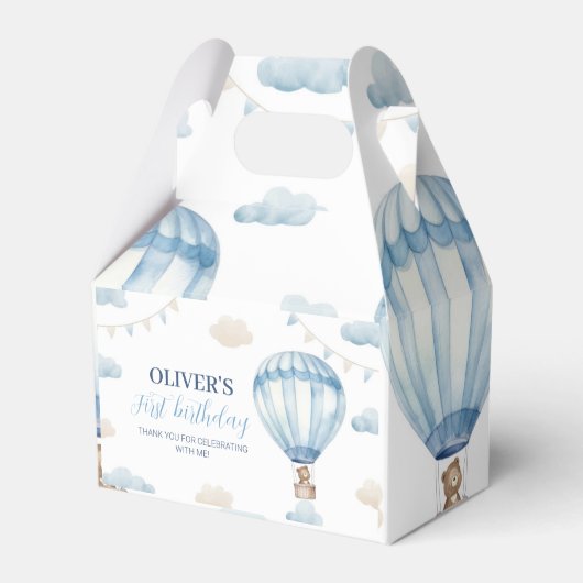 Blue Brown Teddy Bear Birthday Favor Box Geschenkschachtel (Vorderseite)