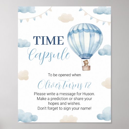 Blue Brown Teddy Bear Birthday Time Kapsel Poster (Vorne)