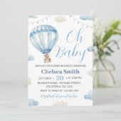 Blue Brown Teddy Bear Boy Baby Dusche Einladung (Stehend Vorderseite)