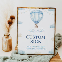 Blue Brown Teddy Bear Geburtstag Custom Table Sign Poster