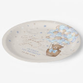 Blue Brown Teddy Bear Hot Air Ballon Birthday Boy Pappteller (Schrägansicht)