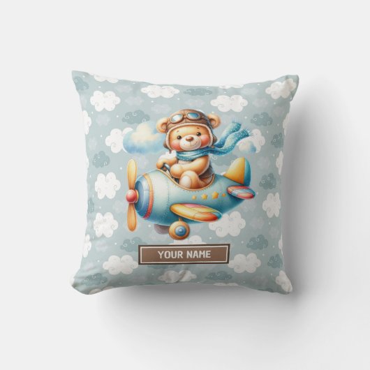 Blue Brown Teddy Bear Kissen für Neugeborenes (Vorderseite)