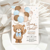 Blue Brown Teddy Bear mit Balloons Boy Birthday I Einladung