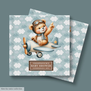 Blue Brown Teddy Bear Pilot Baby Shooter Gästebuch