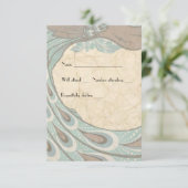 Blue Brown verblasste Vintage Peacock-uAwg RSVP Karte (Stehend Vorderseite)