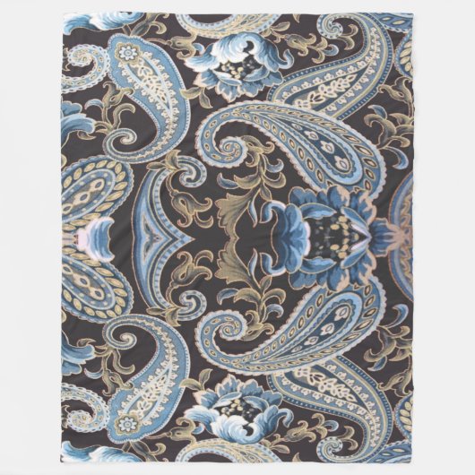 Blue Brown Vintag Paisley 2 Fleecedecke (Vorderseite)