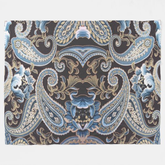 Blue Brown Vintag Paisley 2 Fleecedecke (Vorderseite (Horizontal))