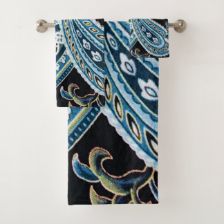 Blue Brown Vintag Paisley Badhandtuch Set