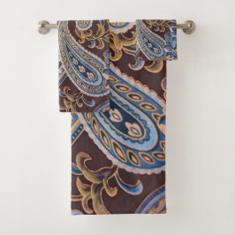 Blue Brown Vintag Paisley New Badhandtuch Set