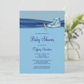 Blue Brown Vintag Shoe Boy Baby Dusche Einladung (Stehend Vorderseite)