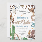 Blue Brown Western First Rodeo 1. Geburtstag Einladung (Vorderseite)