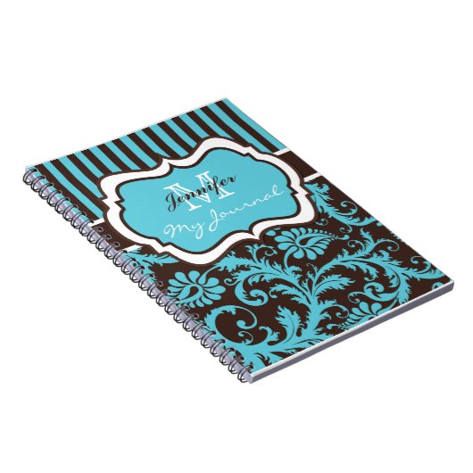 Blue Brown White Strip Damask Journal-Notebook Notizblock (Rechte Seite)