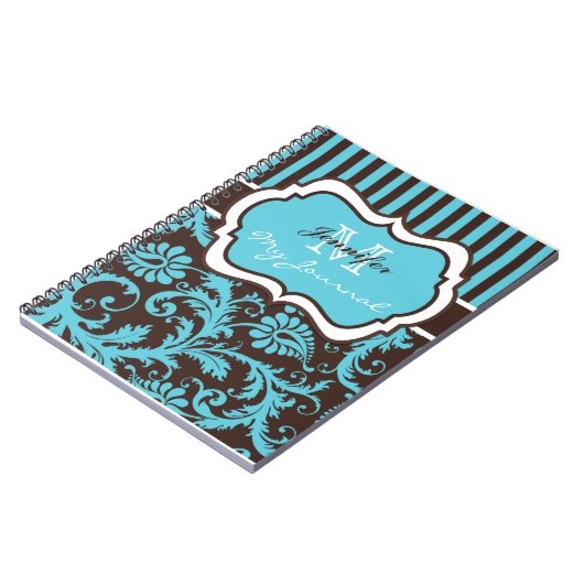 Blue Brown White Strip Damask Journal-Notebook Notizblock (Linke Seite)