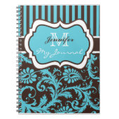 Blue Brown White Strip Damask Journal-Notebook Notizblock (Vorderseite)