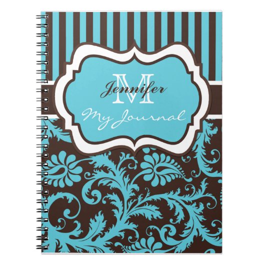 Blue Brown White Strip Damask Journal-Notebook Notizblock (Vorderseite)
