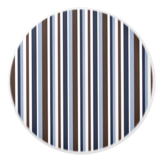 Blue Brown & White Stripes Boys Dresser Keramikknauf (Vorderseite)