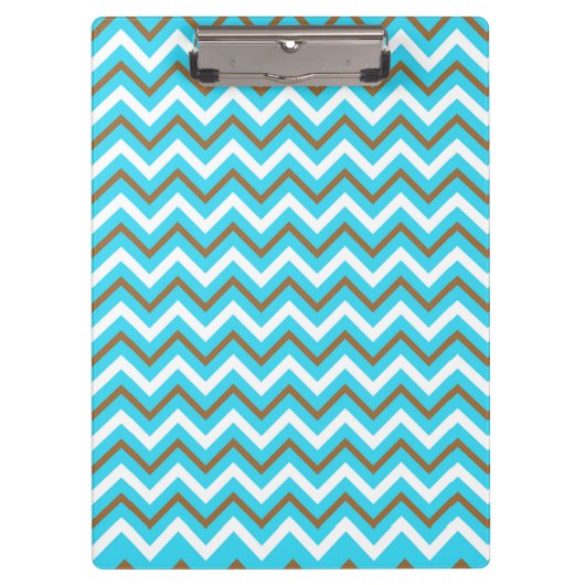 Blue Brown White Zig Zag Lines Geometric Sea Waves Klemmbrett (Vorderseite)