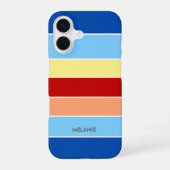 Blue Brown & Yellow Streifen Monogram Phone Case iPhone 16 Hülle (Rückseite)