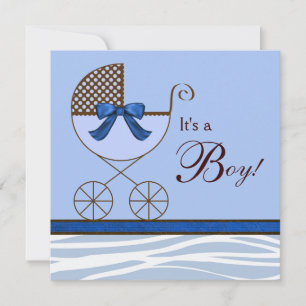 Blue Brown Zebra Baby Shower Einladungen