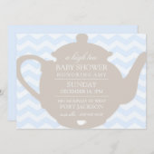 Blue & Brown Zickzack High Tee Kinderdusche laden Einladung (Vorne/Hinten)