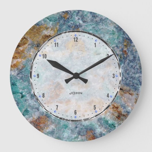 Blue & Brownl Marble Stone Pattern Große Wanduhr (Vorderseite)