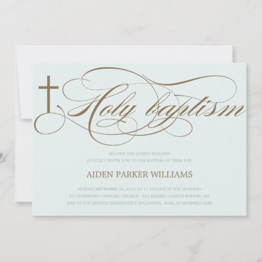 BLUE & BROWT HOLY CROSS| BAPTISMINVITÄT EINLADUNG (Vorderseite)
