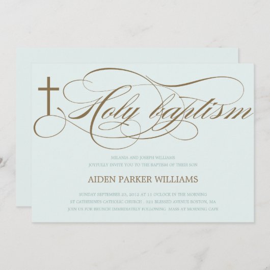 BLUE & BROWT HOLY CROSS| BAPTISMINVITÄT EINLADUNG (Vorne/Hinten)