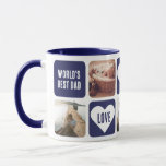 Blue Brush Script Photo Collage World's Best Dad Tasse<br><div class="desc">Blue world's best dad mug! Create the perfect gift for your dad by personalizing this lovely custom photo mug featuring five photos and five squares with love hearts and custom text. This cute world's best dad mug is great for a Father's Day, birthdays, or holidays. Surprise your dad with a...</div>
