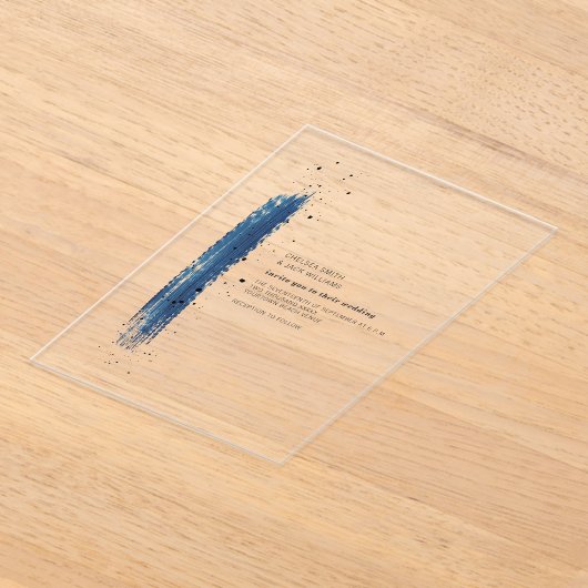 Blue Brush Stroke Wedding Acryleinladungen (Ablage )