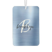 Blue Brushed Metal Black White Script Monogram  Autolufterfrischer (Rückseite)