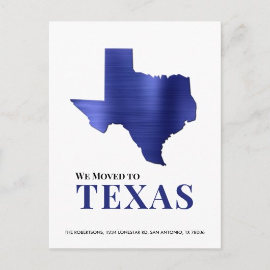 Blue Brushed Metal Texas Karte Neue Adresse (Vorderseite)